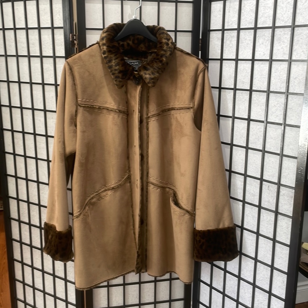 Vintage Faux Fur, Faux Leather Coat by Guillaume 1X, Reversible